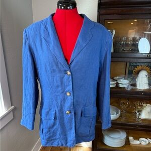 Talbots Women’s 100% Irish Linen Blue Blazer Jacket Size 12